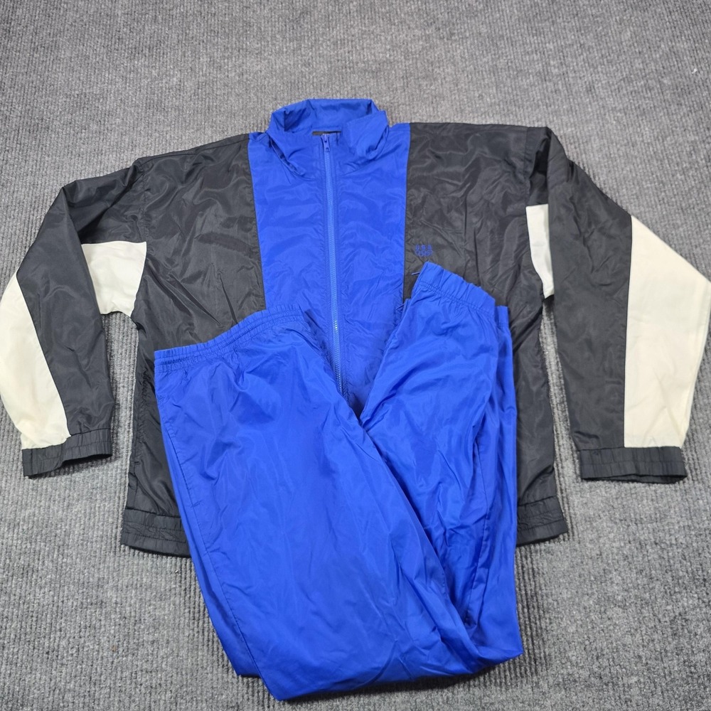 Vintage USA Olympic Team Warmup Tracksuit Mens Large Blue Black 2 Piece 90s